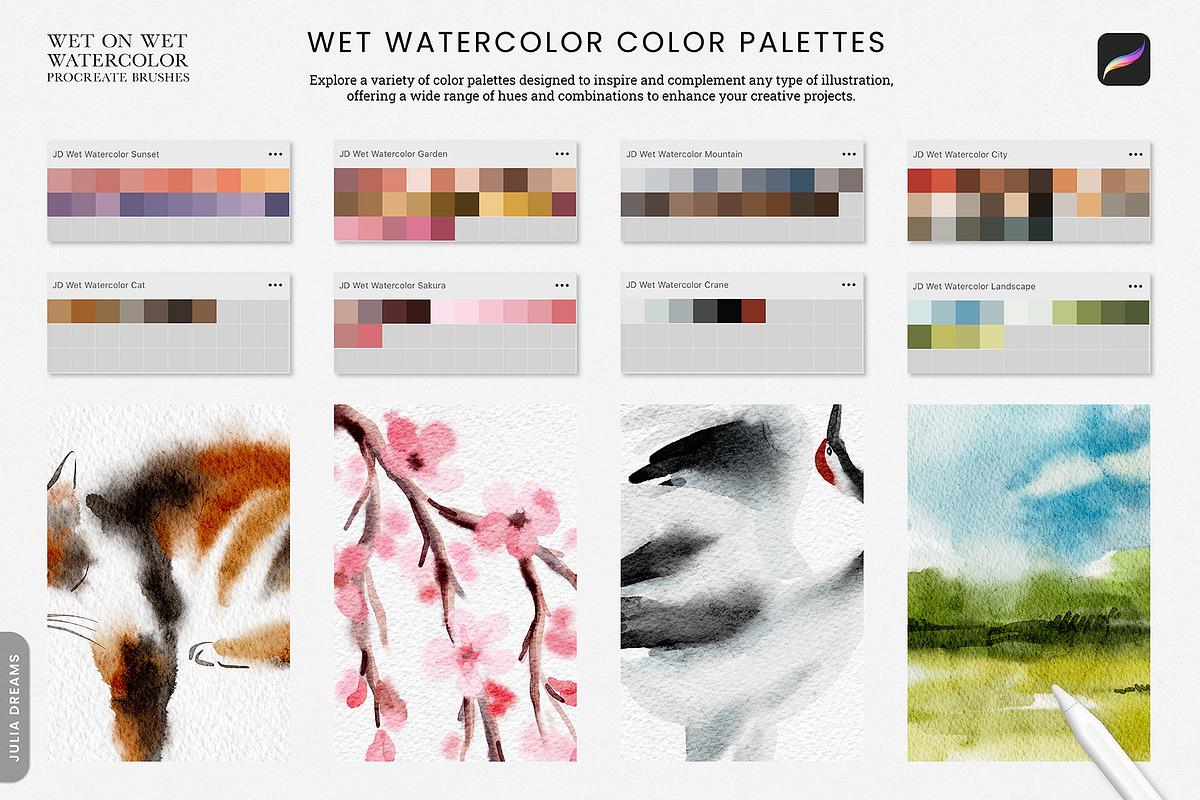 Wet Watercolor Procreate Brushes, a Brush Add-On by Julia Dreams (Photo 5 of 7)