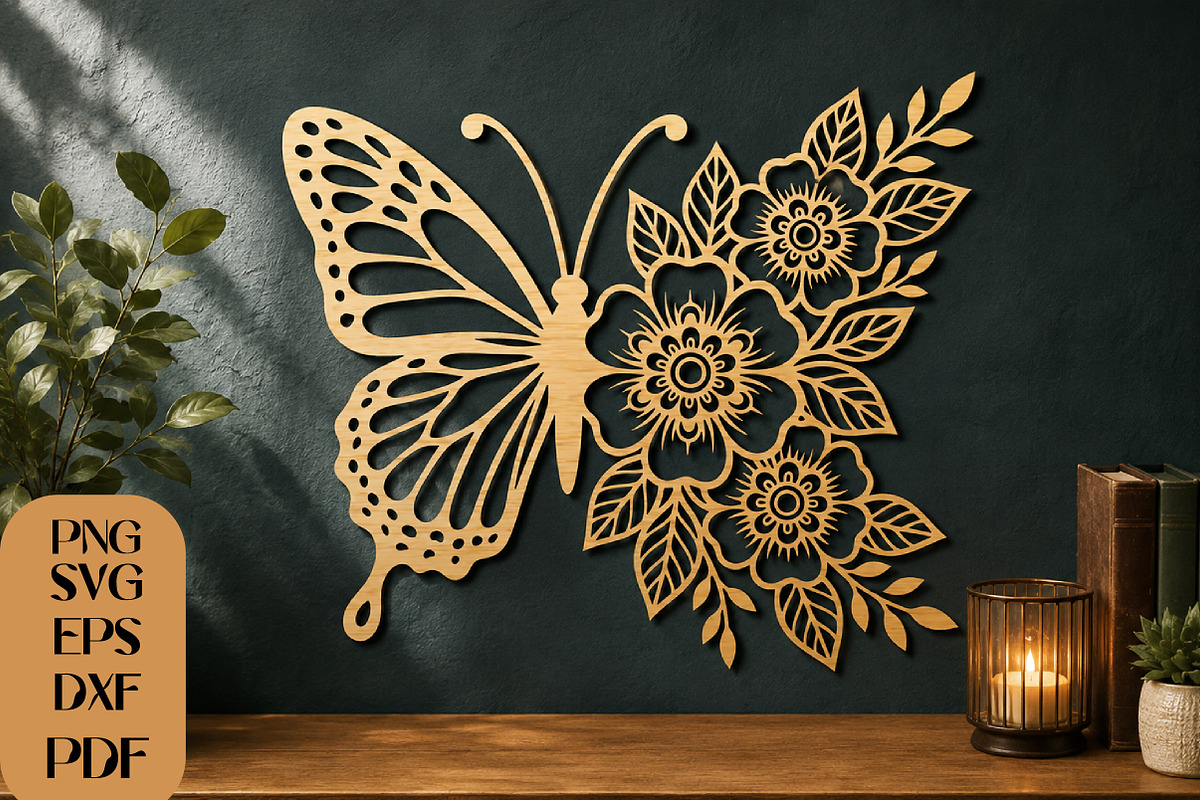 Floral Butterfly Laser Cut SVG, an Object Graphic by DreamCafeArt (Photo 1 of 4)