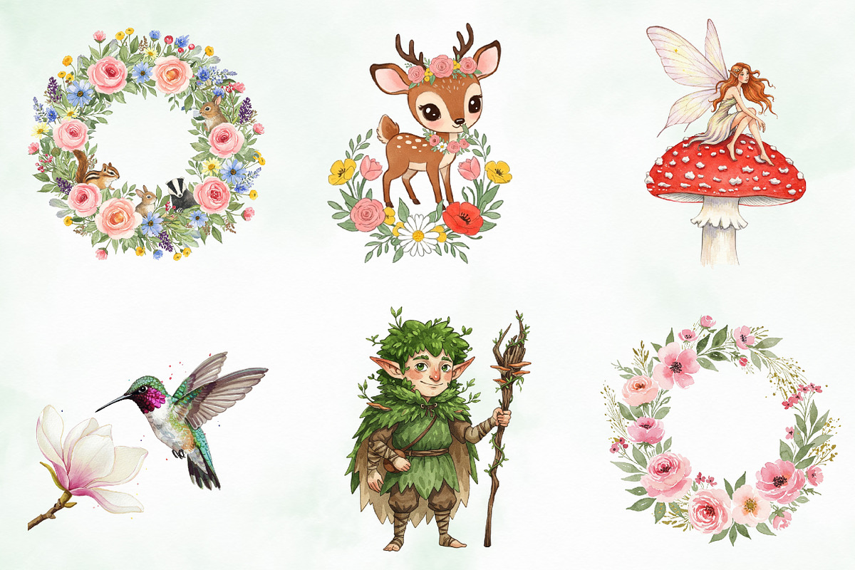 Watercolor Garden Fairies Floral Png, an Illustration by Creative Art (Photo 9 of 10)