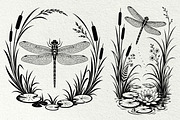 Dragonfly Pond Line Art Graphics, a Decorative Illustration by DENIDigitalArtSudio (Thumbnail 2 of 6)