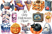 Watercolor Halloween Movie Night Cli, an Illustration by DreamPrint404 (Thumbnail 1 of 5)