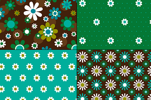 Blue & Green Mod Seamless Flowers