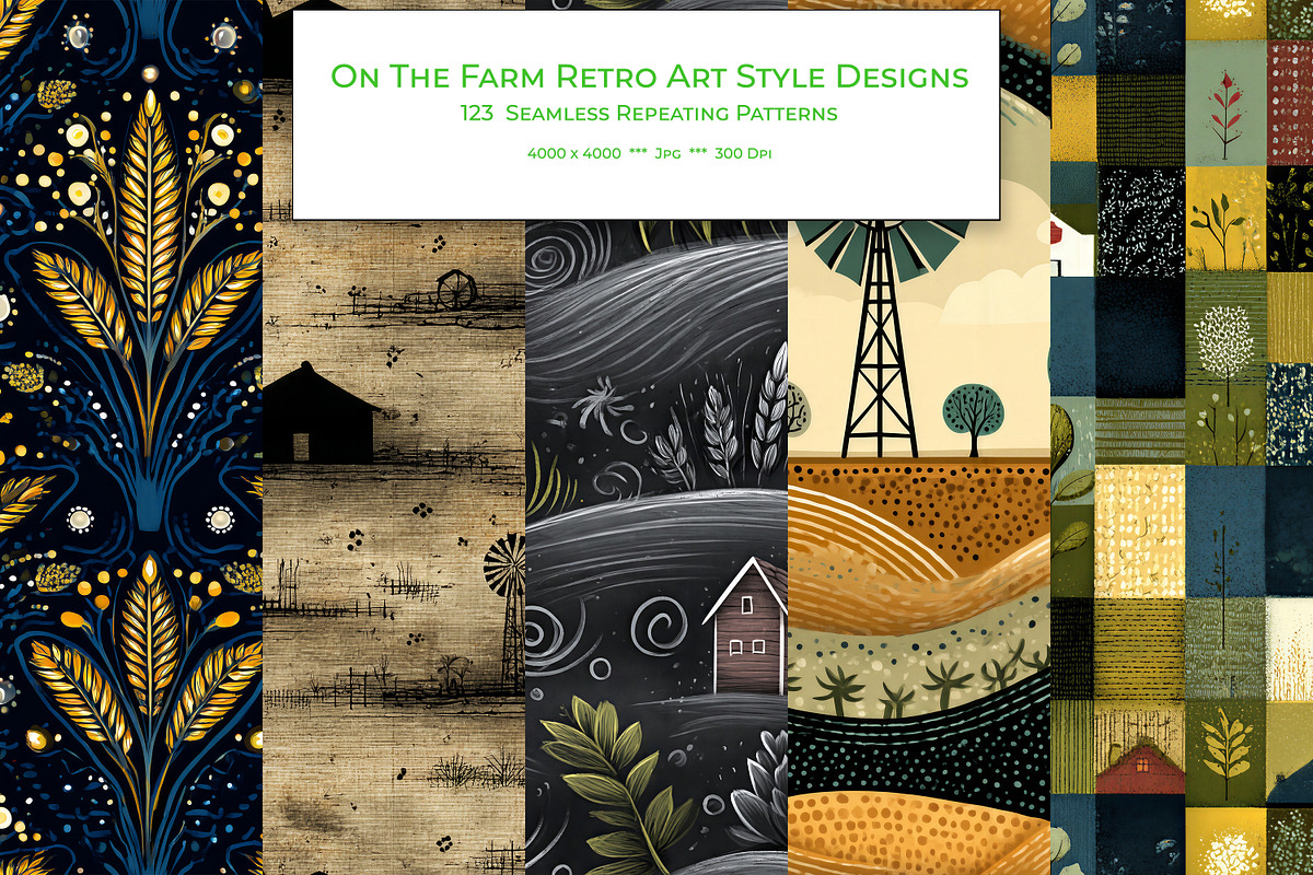On The Farm Retro Art Style Patterns, a Pattern Graphic by karenfoleyphoto (Photo 1 of 18)