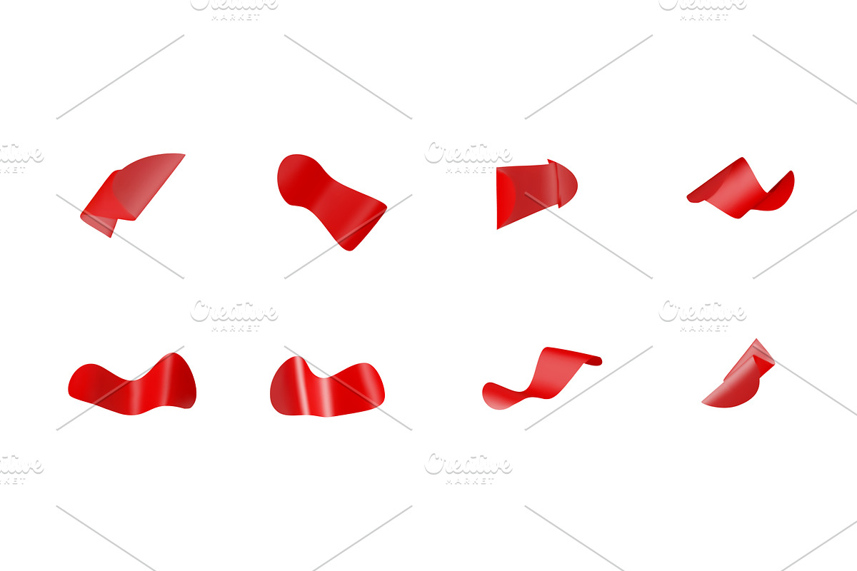 Set of eight red ribbon shapes, an Illustration by Abscent