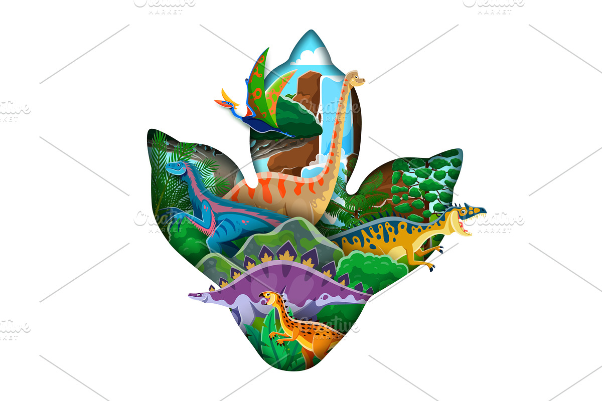 Paper cut dinosaur footprint, an Animal Illustration by Vector Tradition