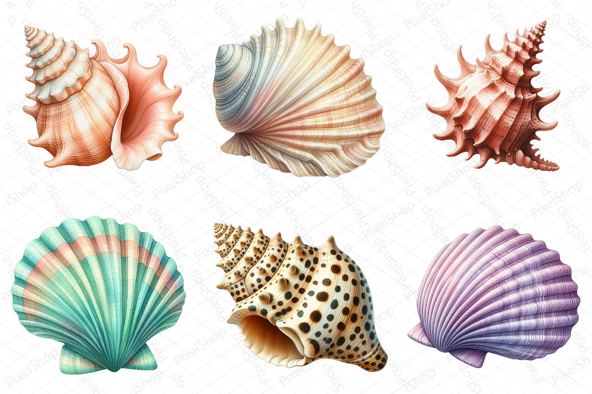 Watercolor Seashells Clipart, an Illustration by DreamPrint404 (Photo 3 of 6)