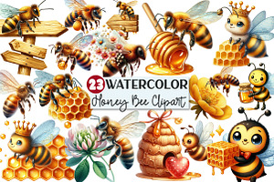 Watercolor Busy Honey Bee Clipart, an Illustration by Rose Art