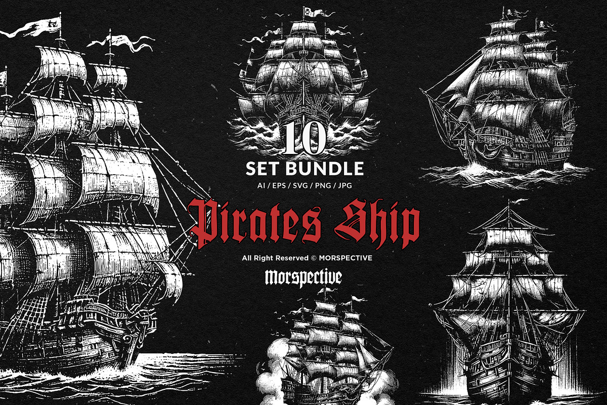 10 Bundle Dark Art Pirates Ship Boat, an Illustration by Morspective (Photo 1 of 7)