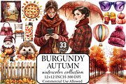 Watercolor Burgundy Autumn Clipart, an Illustration by Libby Wishes (Thumbnail 1 of 9)