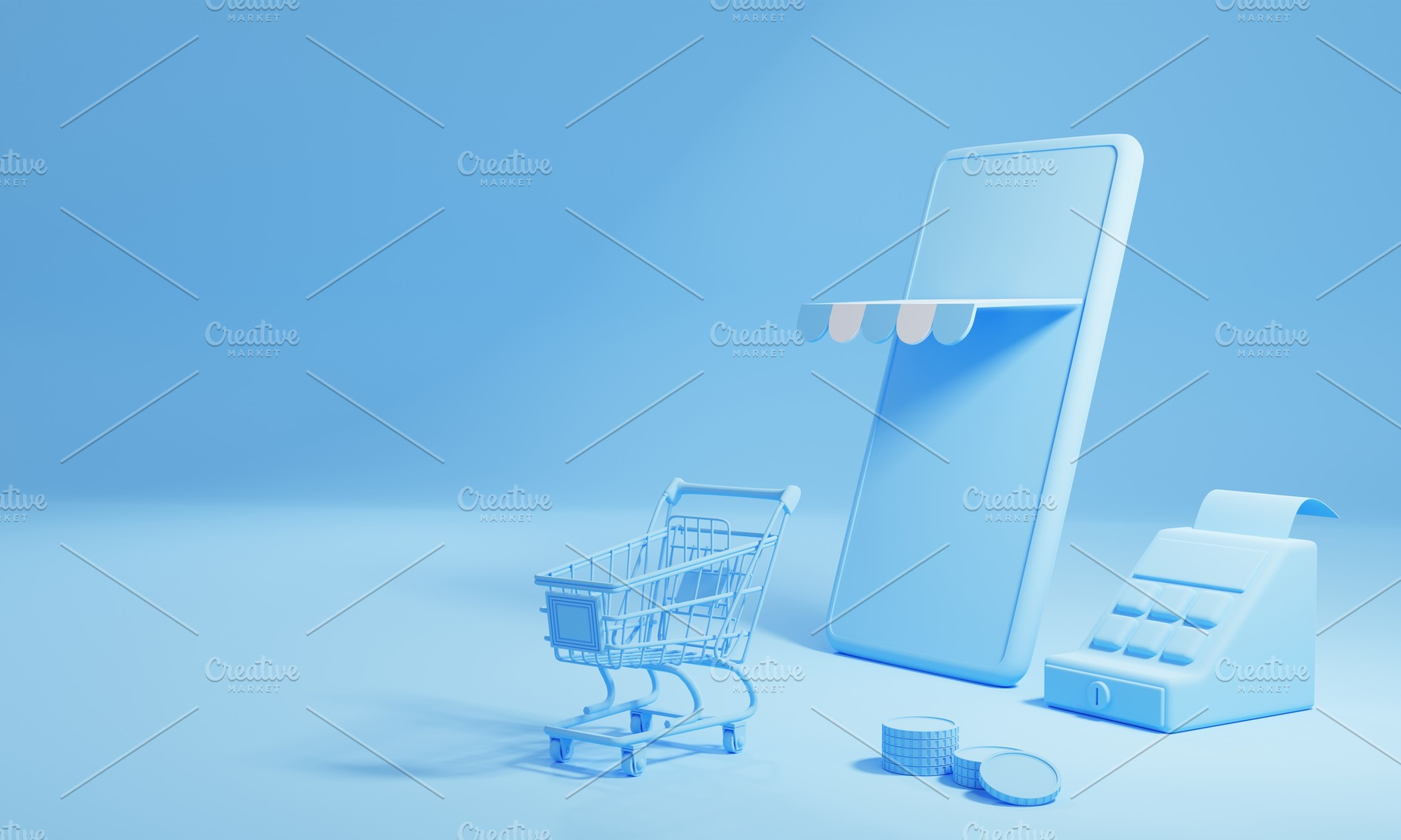 Online shopping and delivery concept with copy space on blue bac, a Technology Photo by Ministocker