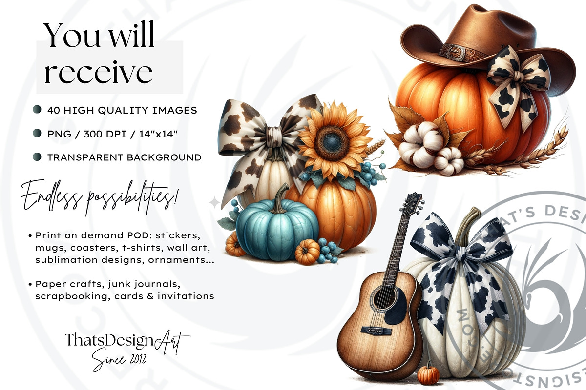 Fall Western coquette bow pumpkins, a Seasonal Illustration by ThatsDesignArt (Photo 2 of 10)