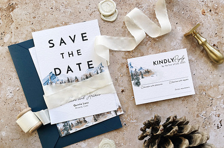 Watercolor Mountain Wedding Suite