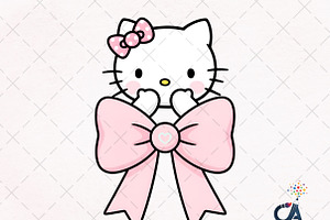 Hello Kitty With Pink Bow Png, an Illustration by Creative Art