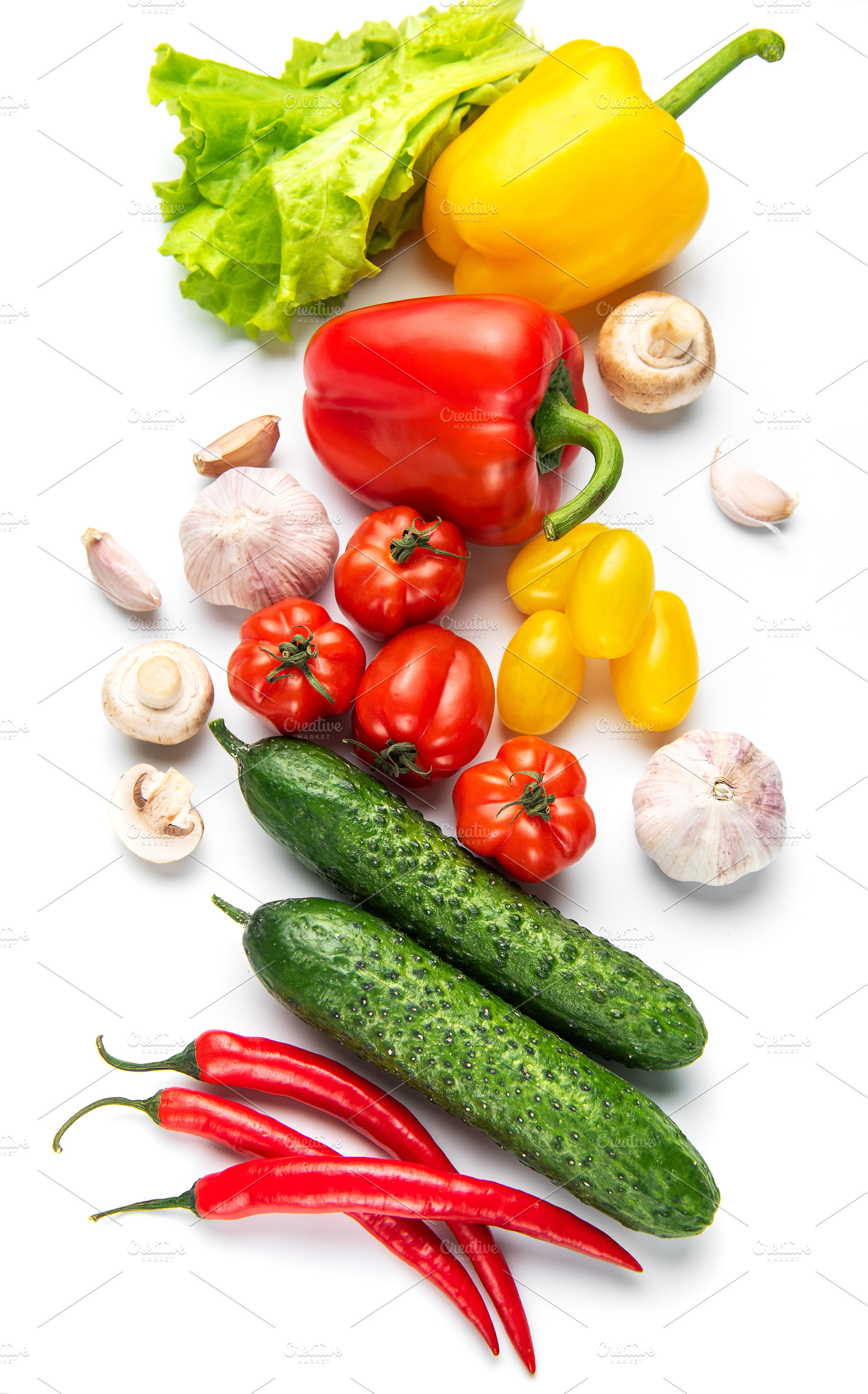Fresh healthy vegetables creating a vibrant ingredient compositi, a Food & Drink Photo by Olena Rudo