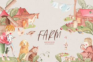 Farm Watercolor Clipart