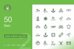 50 Sea Green & Black Icons, an Icon by IconBunny