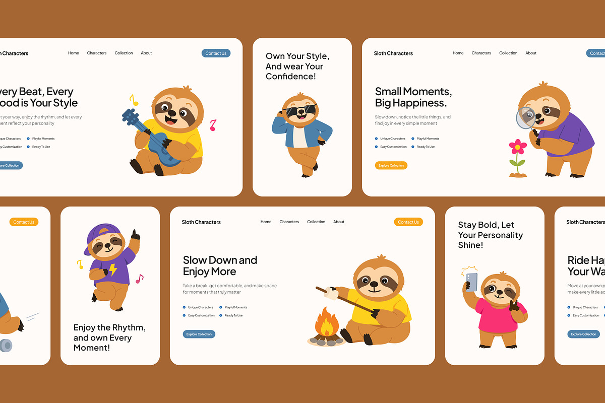 65 Sloth Character Illustrations, an Animal Illustration by Creative Stall (Photo 5 of 10)