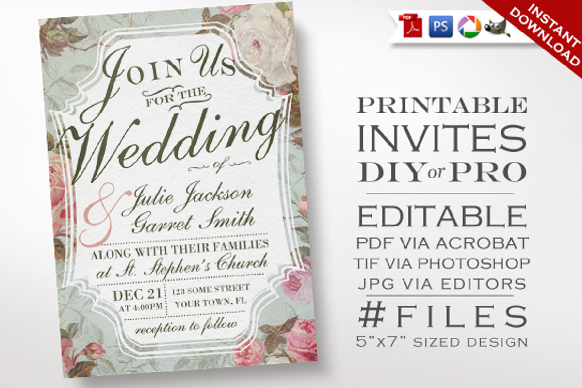 Wedding Invitation - Vintage Rose, an Invitation Template by The Geekery Store (Photo 1 of 2)