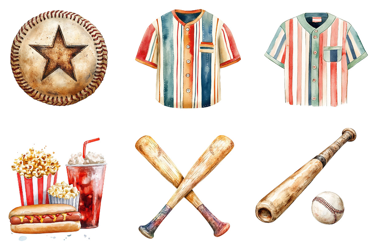 Retro Baseball Clipart Set, an Illustration by Designking (Photo 5 of 5)