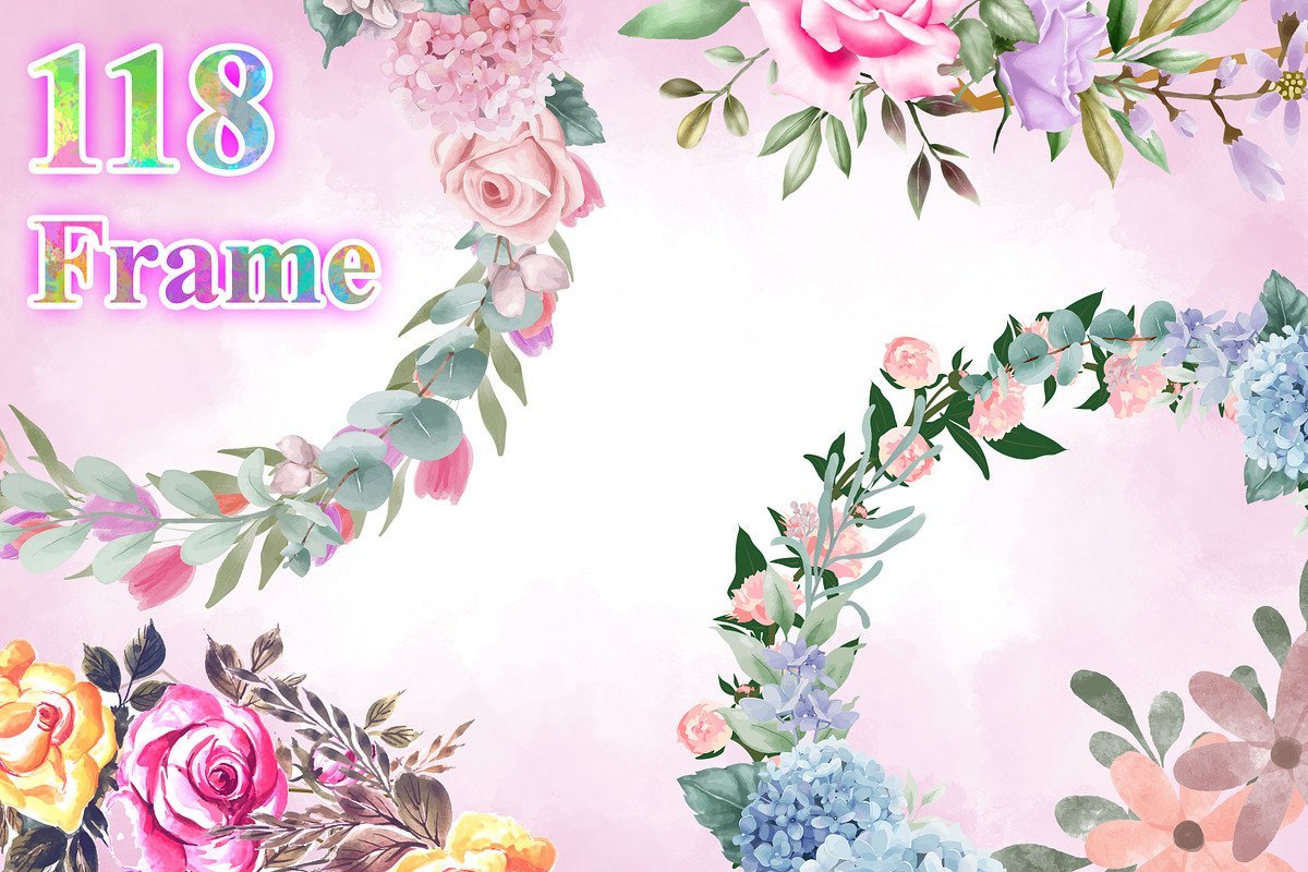 Watercolor Flower Frame Bundle, a Decorative Illustration by Digital Studio (Photo 3 of 3)
