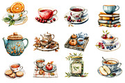 Watercolor Autumn Tea Party Clipart, an Illustration by Designworld (Thumbnail 3 of 6)