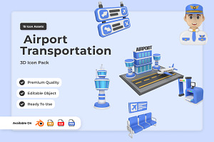 Airport Transportation 3D Icons