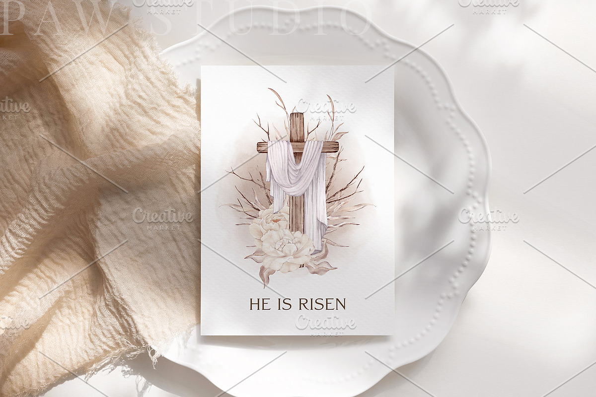 Easter Card Cross Art He Is Risen, a Card Template by PawGraphic (Photo 4 of 10)
