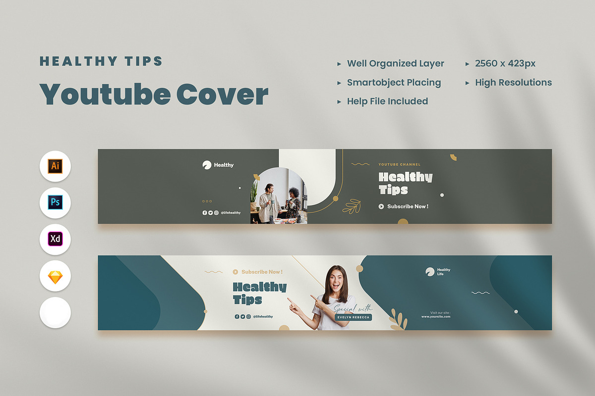 Healthy Tips Youtube Cover, a Social Media Template by Rahardi Creative (Photo 1 of 4)
