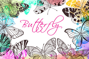 Set Of Hand Drawn Butterflies