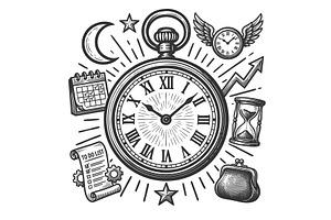 Vintage time management concept with, an Object Illustration by AlexArt