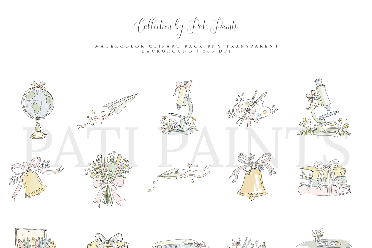 Watercolor Back To School Clipart, an Education Illustration by Pati Paints (Photo 4 of 4)