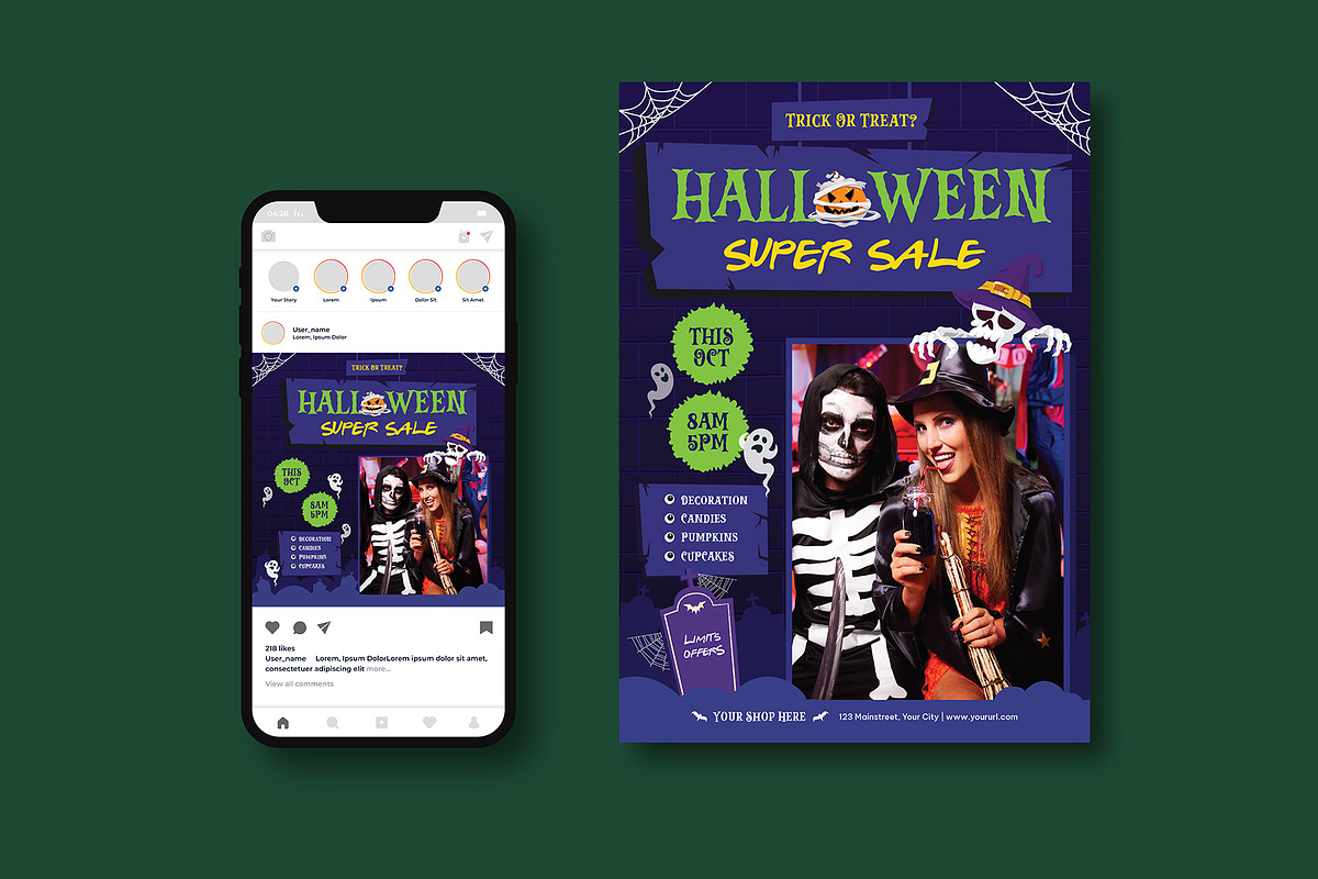 Halloween Sales Flyer, a Flyer Template by iDoodle Studio