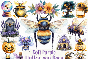 Soft Purple Halloween Bees Clipart, an Illustration by Craft Nest