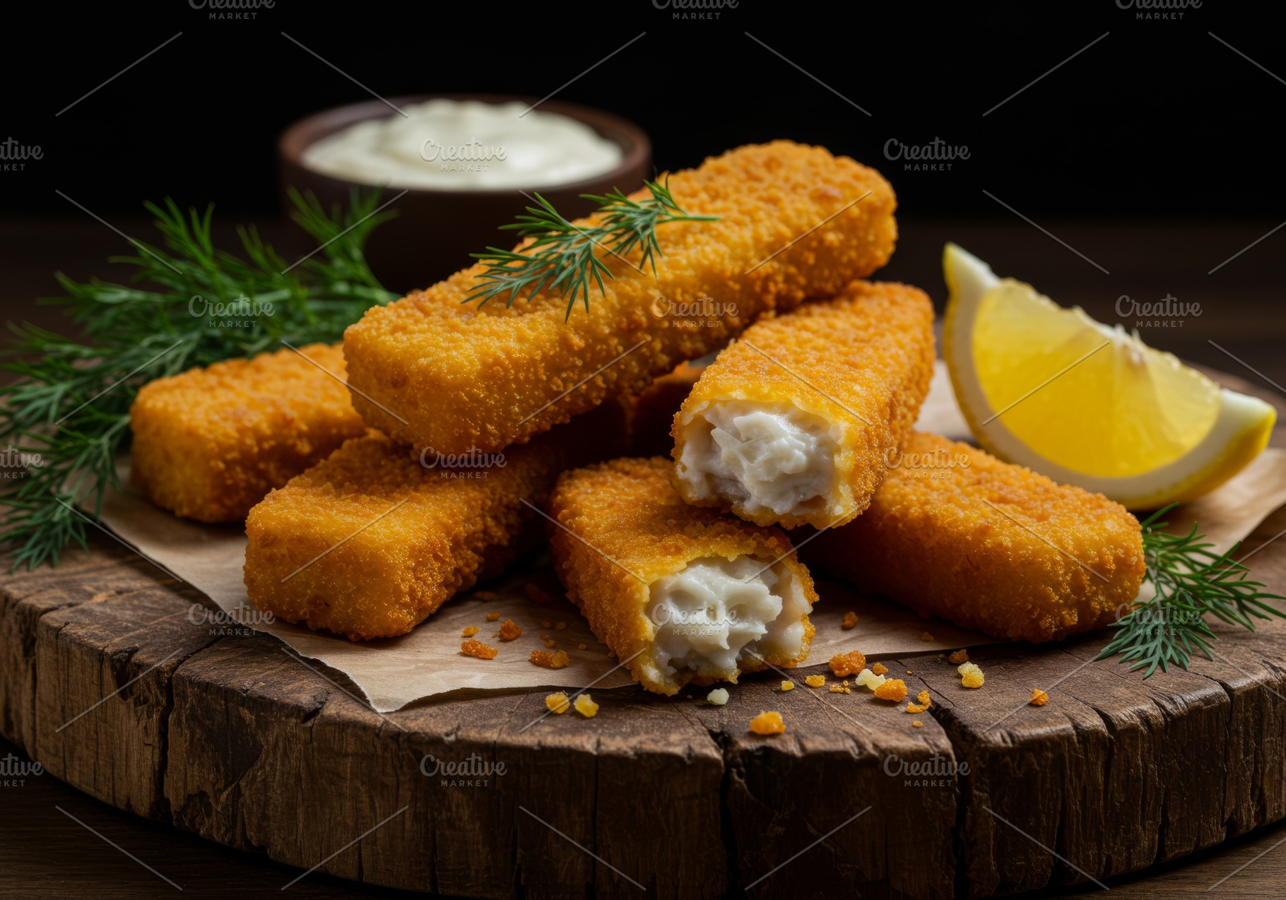Crispy breaded fish sticks served wi, a Food & Drink Photo by professorinc