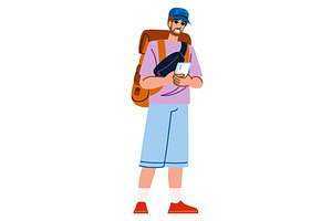 Smiling tourist holding smartphone, a Sport Illustration by pikepicture