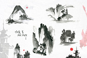 Sumi-e. Japanese ink painting., a Decorative Illustration by Dinkoobraz (Thumbnail 3 of 9)