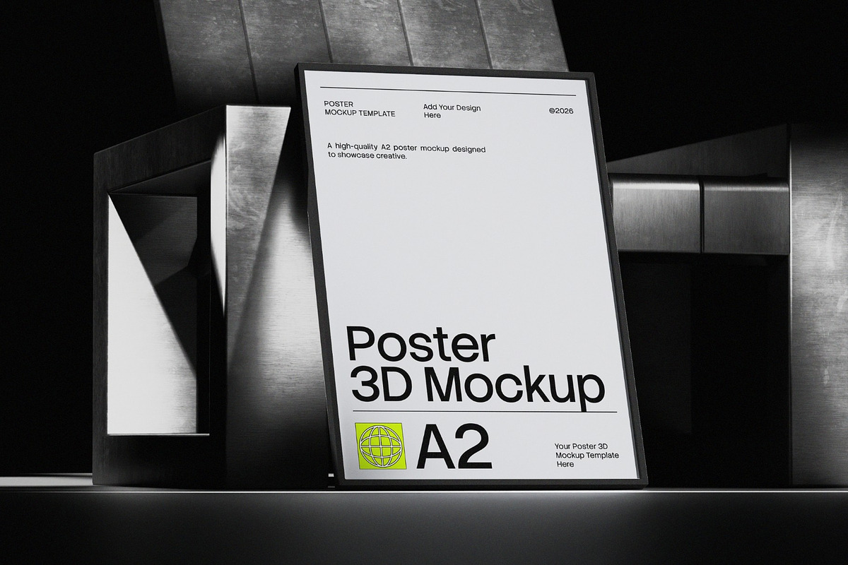 A2 Poster On Metal Chair 3D Mockup, an Advertising Mockup by graphicook (Photo 4 of 4)