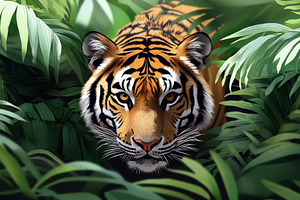Eye-level closeup of a majestic tige, an Animal Photo by Pixeness Studio