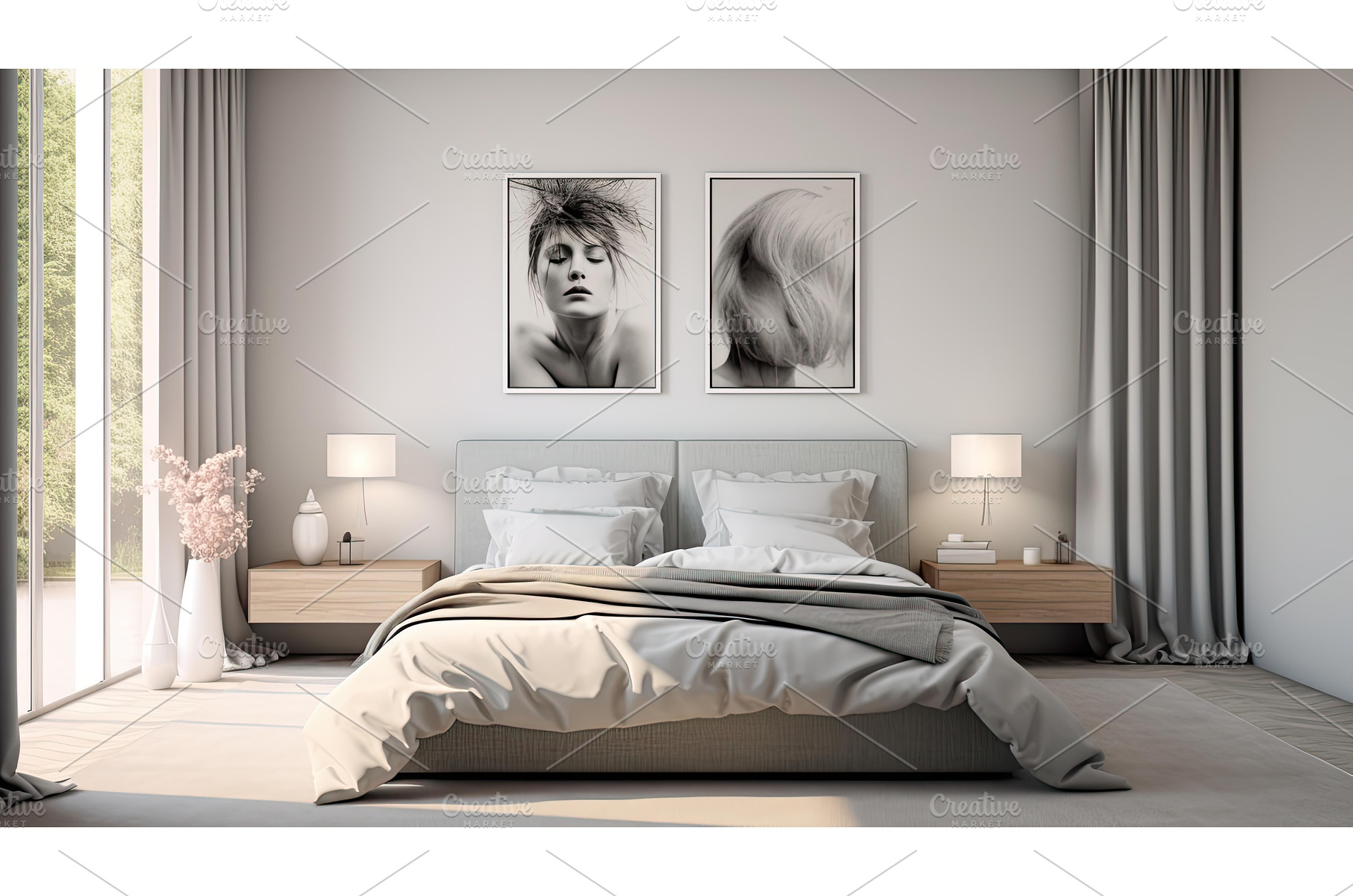 bedroom soft grey ai generated, an Abstract Photo by pikepicture