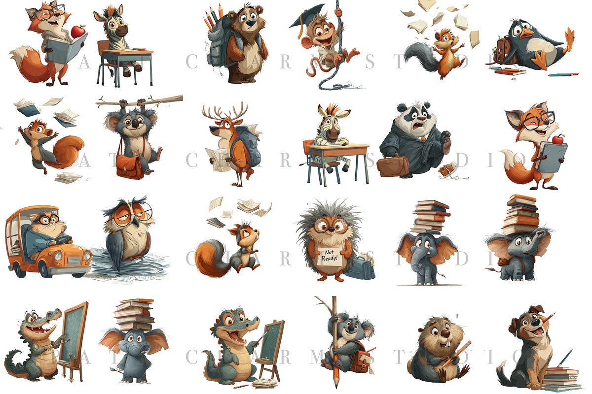 School Animal Clipart Set, an Animal Illustration by Pati Charm Studio (Photo 2 of 7)