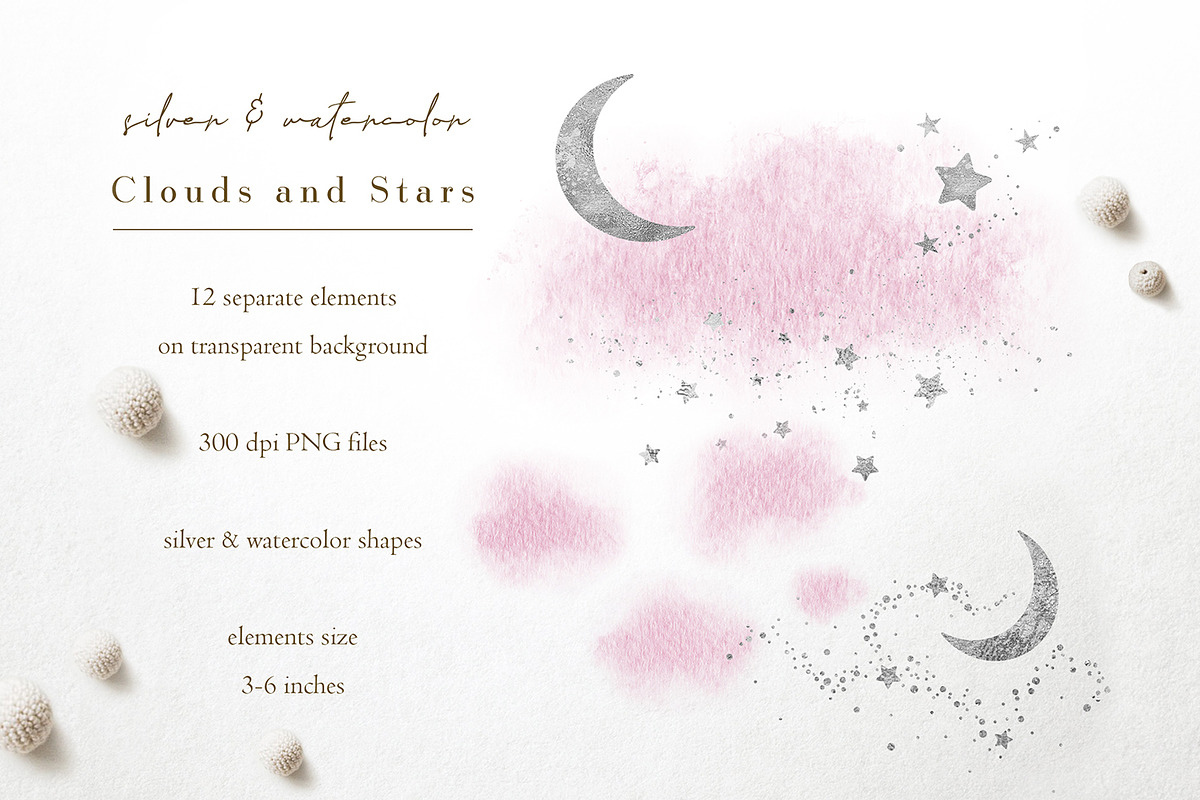 Pink Clouds & Silver Stars Overlays, an Object Graphic by PixelJungle (Photo 2 of 3)
