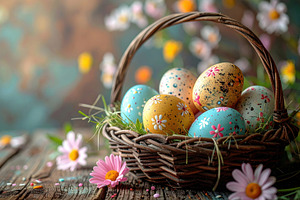 Colorful Easter Eggs in Rustic Basket, a Sports & Recreation Photo by Davizro's Market