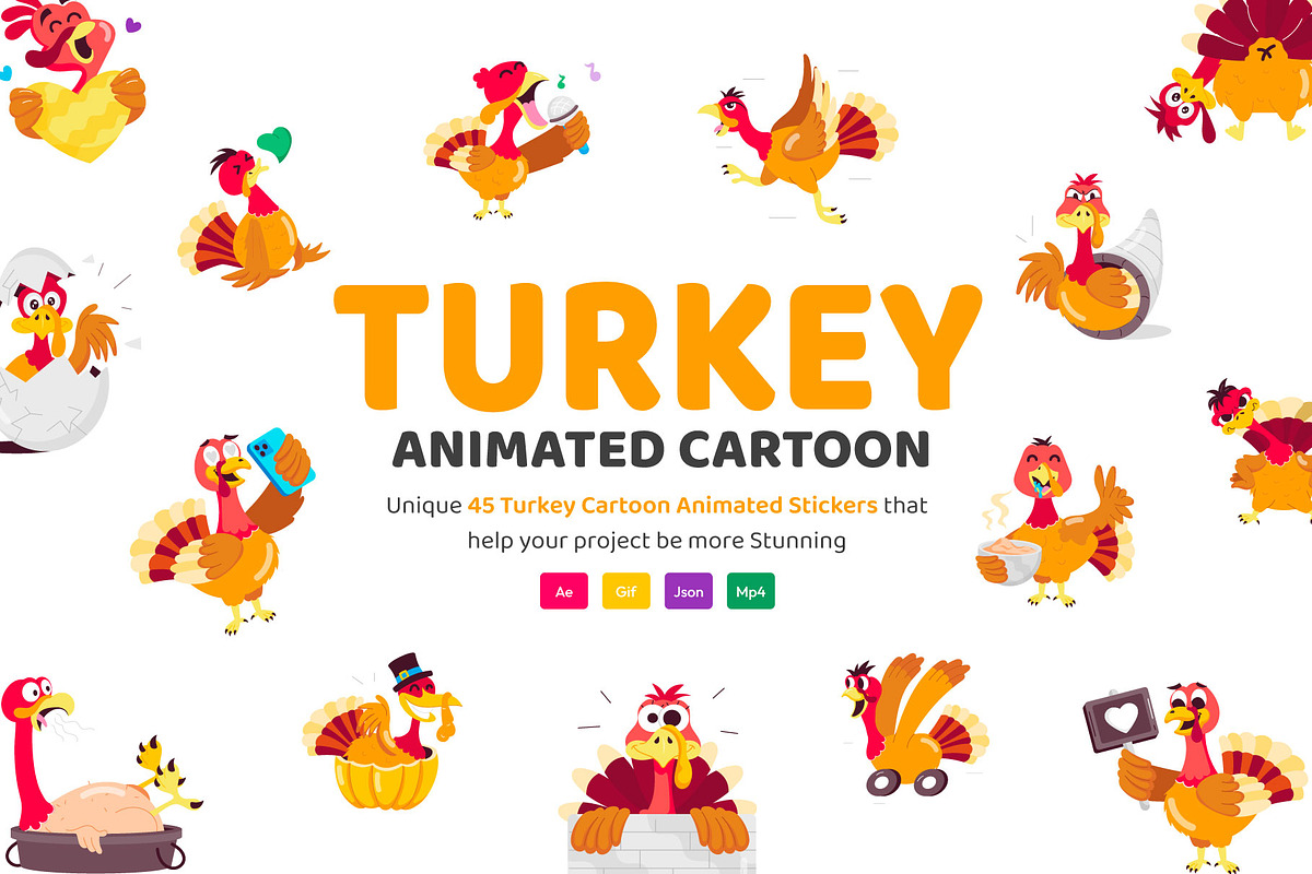 Animated Turkey Cartoon Stickers, a Duotone Icon by Vectors Market (Photo 1 of 3)
