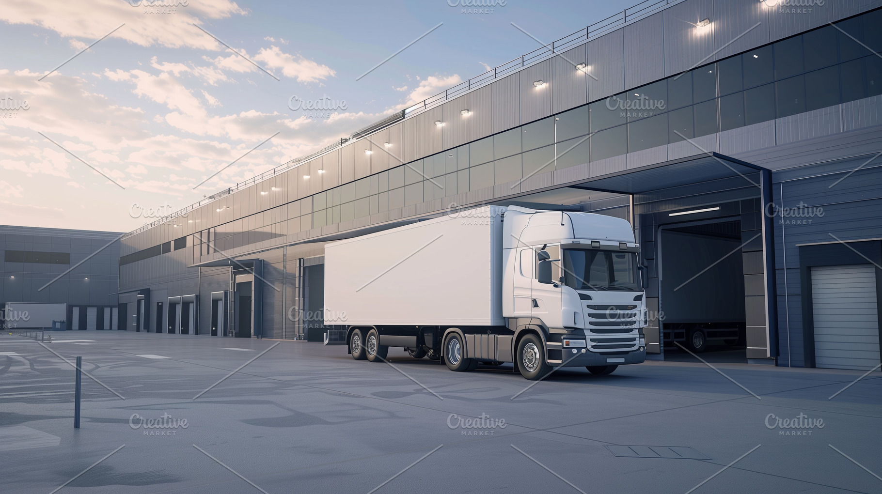 Logistic truck outside warehouse, a Transportation Photo by MistyDay
