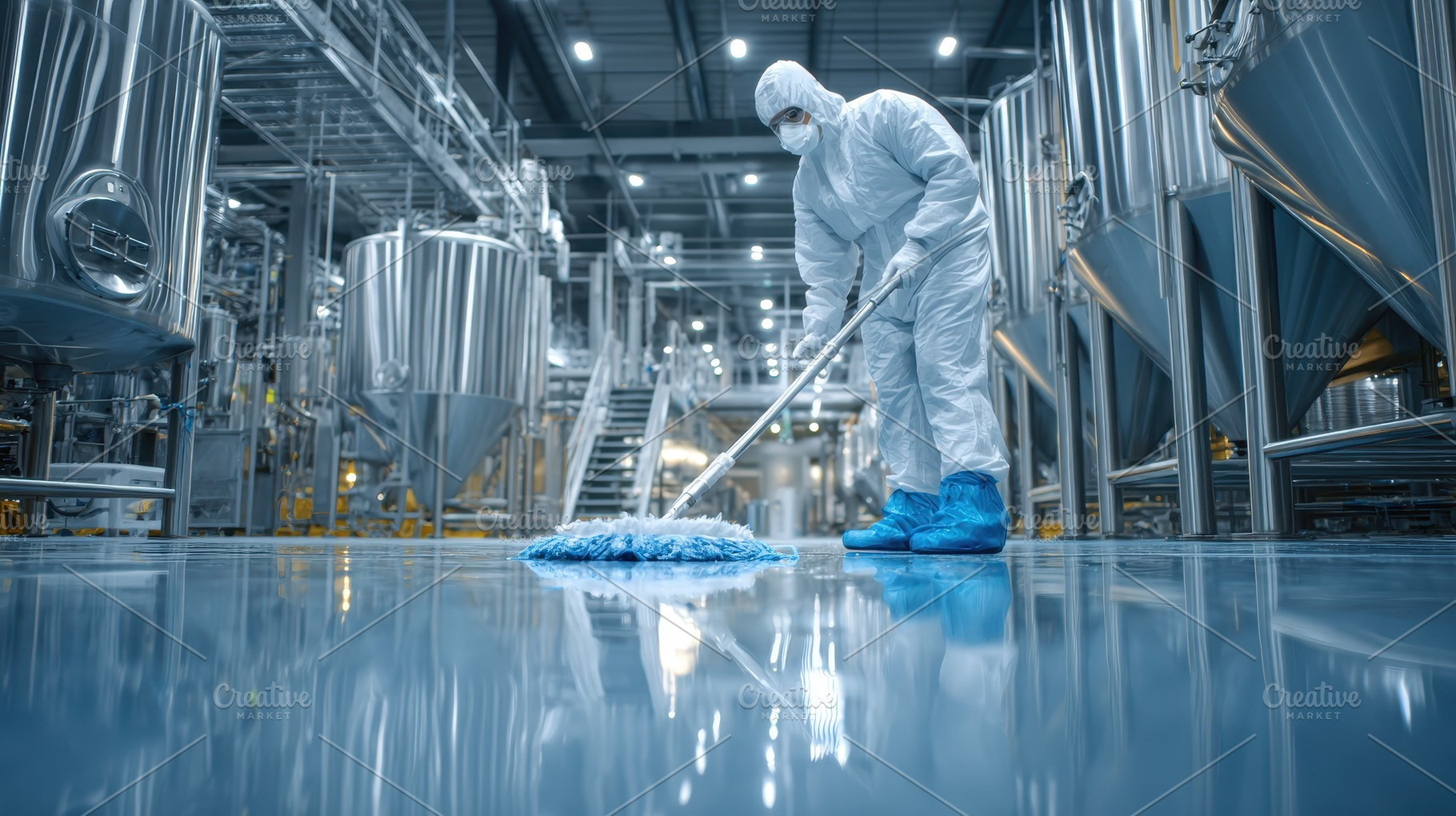 Industrial Worker Cleaning Factory F, a Photo by Pixeness Studio