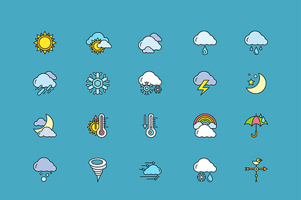 Symbols weather Set of Colorful, an Outline Icon by robuart