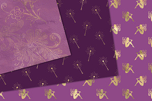 Purple And Gold Fairy Digital Paper