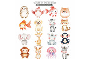 Cute Animals Watercolor Clipart Set, an Animal Illustration by CharmClipart (Thumbnail 13 of 20)