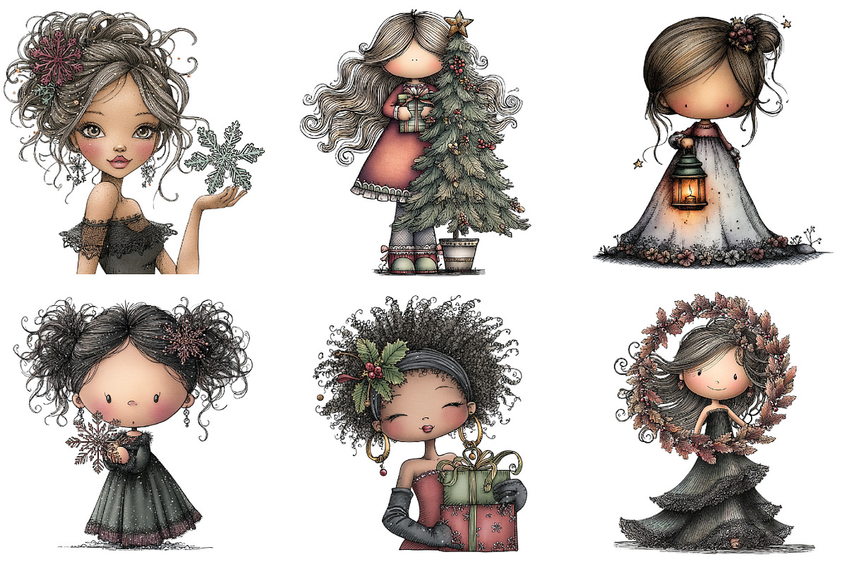 Elegant Christmas Girl Clipart, an Illustration by DreamArtGraphic (Photo 5 of 5)