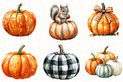 Watercolor Autumn Pumpkin Clipart, an Illustration by OK Design (Thumbnail 2 of 5)
